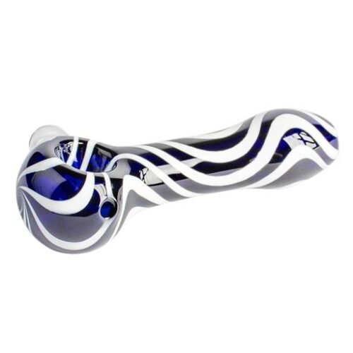 3.75" BLUE ZEBRA SPOON HAND PIPE W/MUSH by Red Eye Glass
