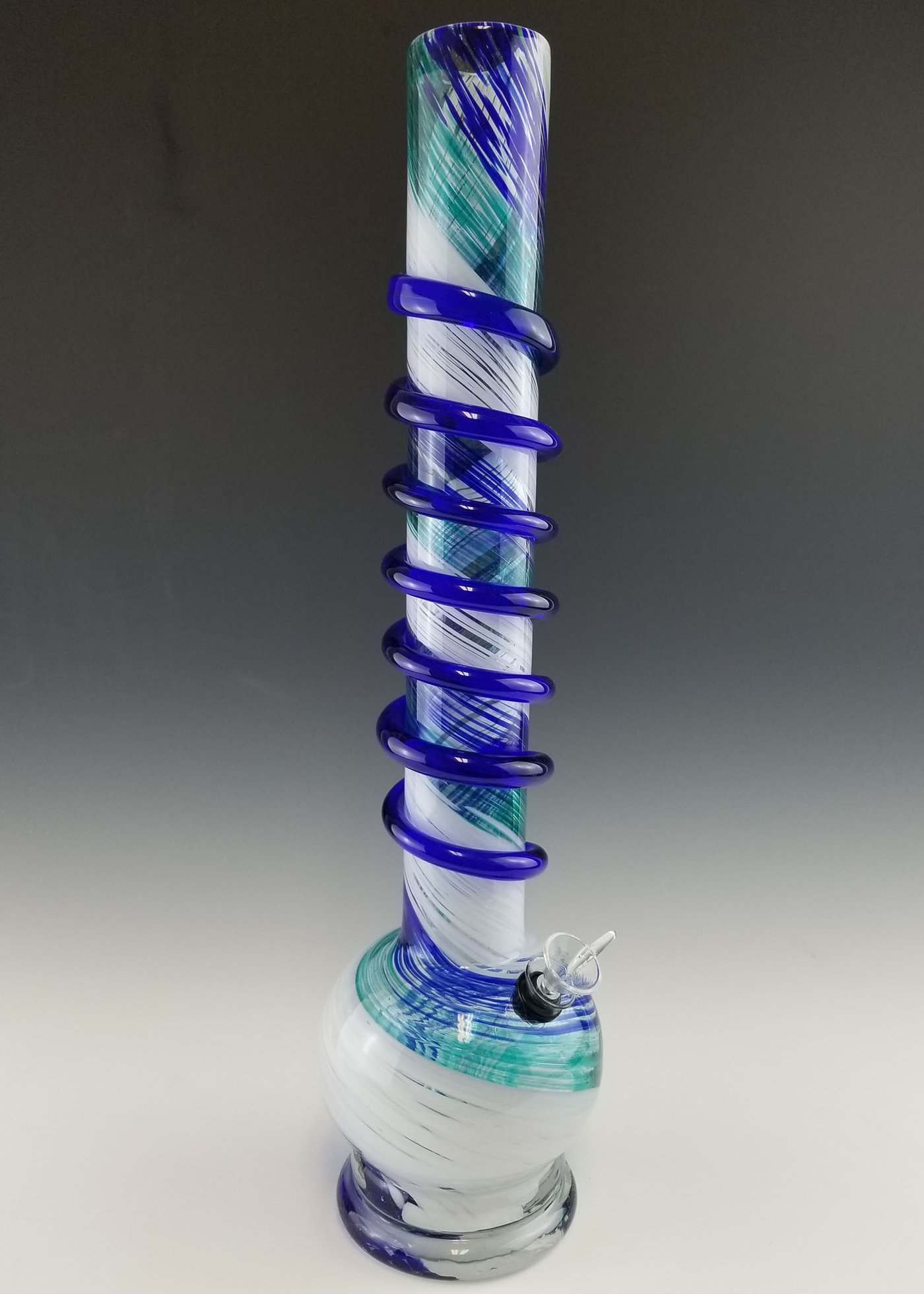 BUBBLE STRAIGHT TUBE TEAL BLUE & WHITE WRAP BONG
